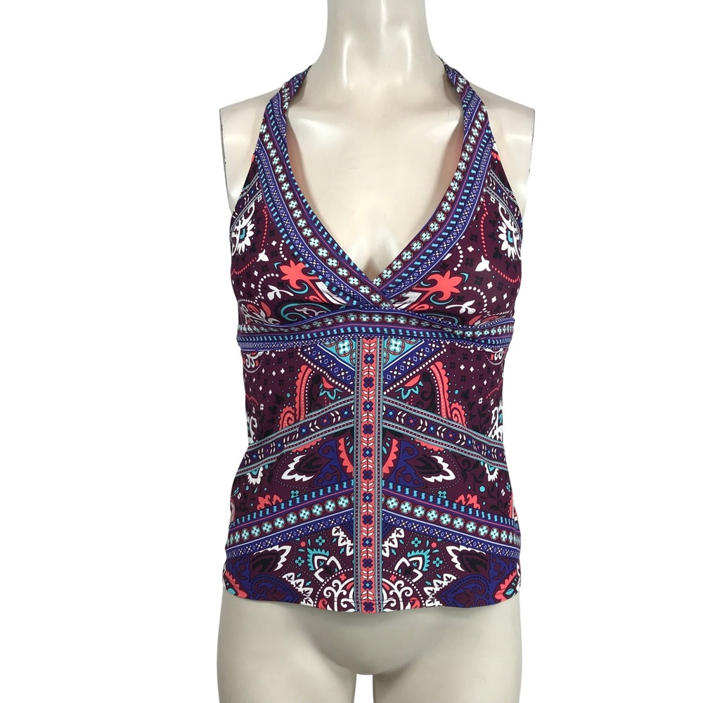 Title Nine Womens Purple Paisley Halter T-Back Tankini Swim‎ Top Small 613528